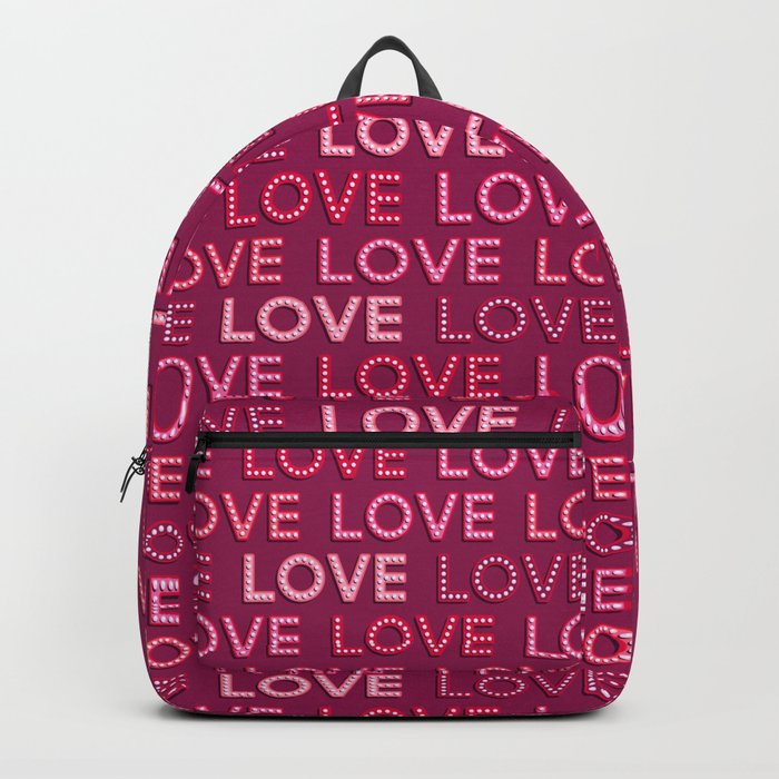 LOVE LOVE LOVE vintage light bulbs lettering burgundy Valentine's Backpack