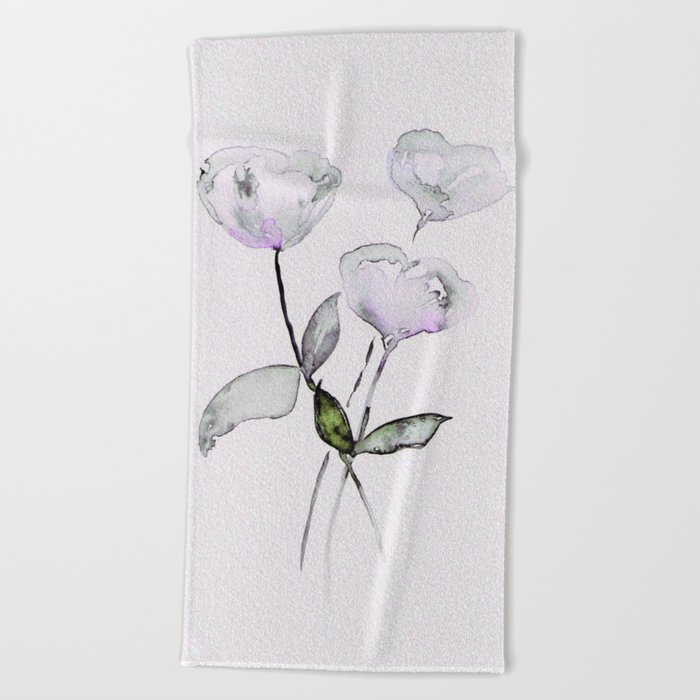 Madelyn's Favorite - Black Floral with Purple & Green Accents - Watercolor Art Beach Towel