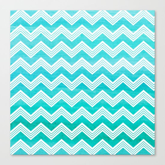 Aqua Turquoise Chevron Herringboone pattern - different watercolor aqua colors Canvas Print