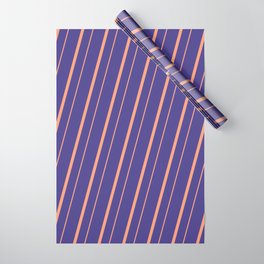 [ Thumbnail: Dark Slate Blue & Light Salmon Colored Lined Pattern Wrapping Paper ]