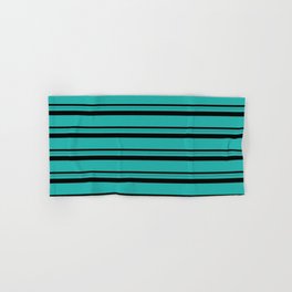 [ Thumbnail: Light Sea Green & Black Colored Pattern of Stripes Hand & Bath Towel ]