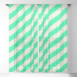 [ Thumbnail: Green and Beige Colored Lines/Stripes Pattern Sheer Curtain ]