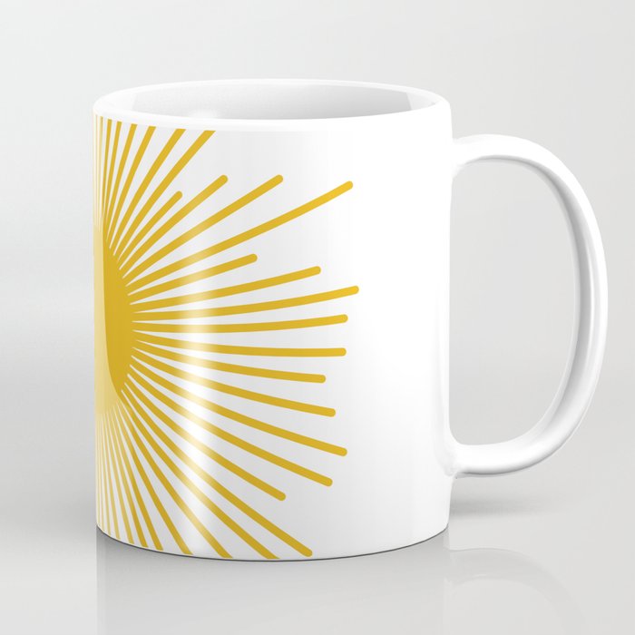Mid Century Modern Sunburst Sun in Mustard and White Coffee Mug