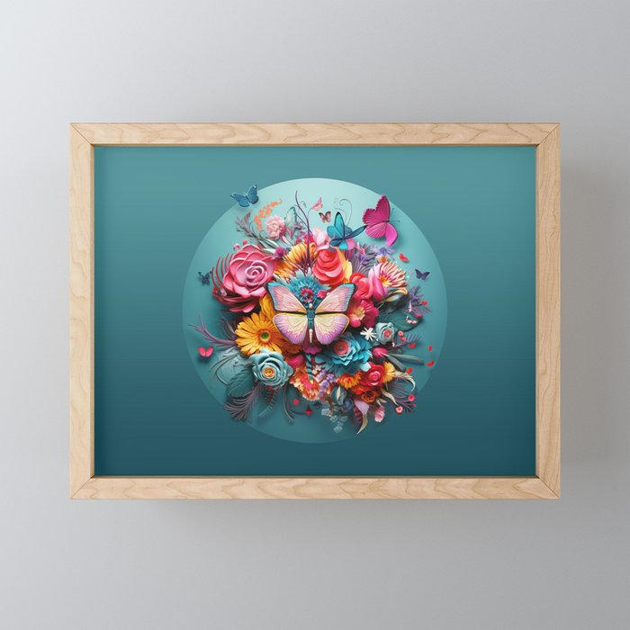 Flowers + Butterflies Framed Mini Art Print