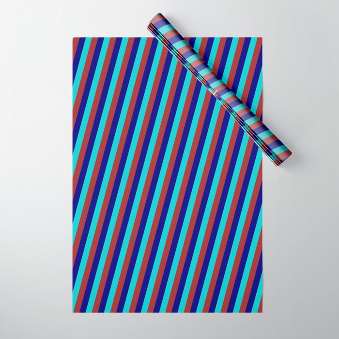 Dark Turquoise, Brown, and Blue Colored Lined Pattern Wrapping Paper