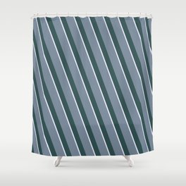 [ Thumbnail: Light Slate Gray, Dark Slate Gray & Lavender Colored Stripes Pattern Shower Curtain ]