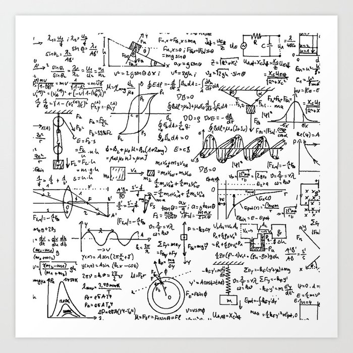 Physics Equations on Whiteboard Art Print