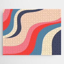 Visca - Blue Red Colourful Dynamic Wavy Retro Art Design Pattern Jigsaw Puzzle