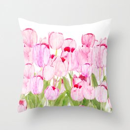 pink tulips watecolor painting horizontal  Throw Pillow