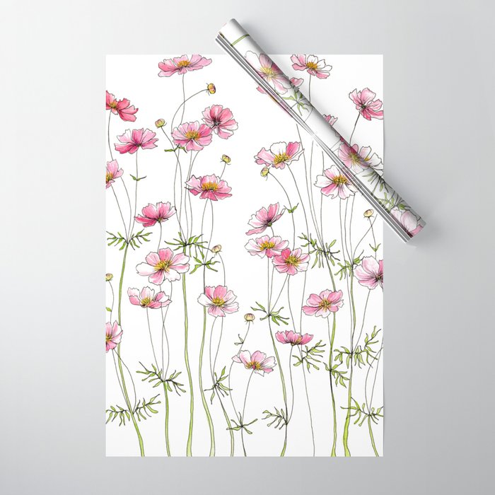 Pink Cosmos Flowers Wrapping Paper