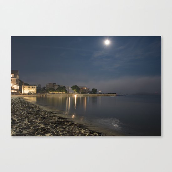 Foggy Moonlit Beach Canvas Print