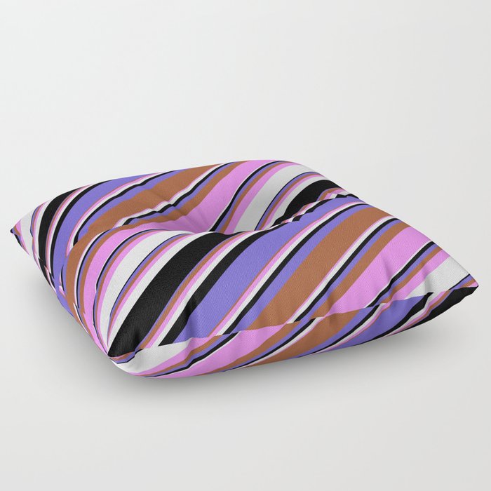 Vibrant Violet, Lavender, Black, Slate Blue, and Sienna Colored Lines/Stripes Pattern Floor Pillow