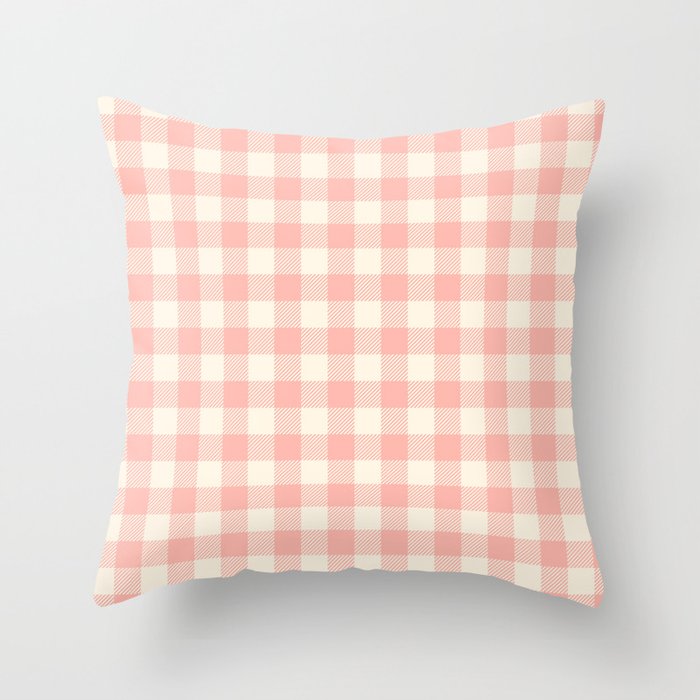 PASTEL GINGHAM 02, blush pink squares Throw Pillow