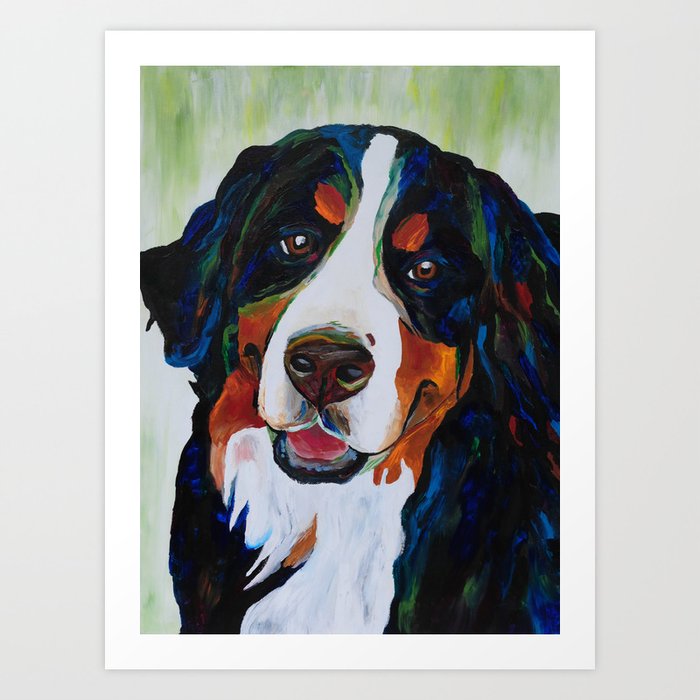 Colorful Bernese Mountain Dog Art Print By Colorfulpetpainting