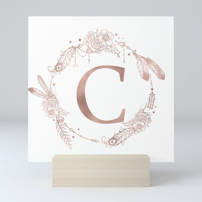 Letter C Rose Gold Pink Initial Monogram Mini Art Print