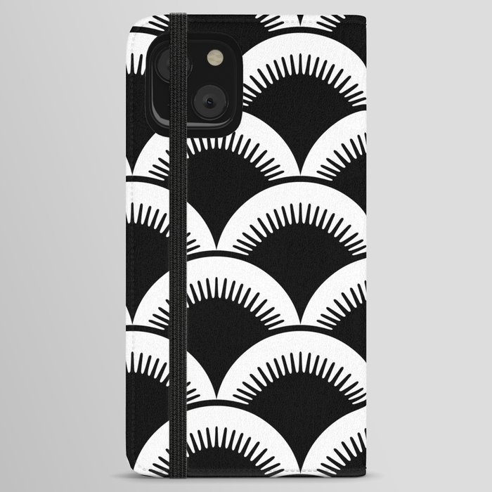 Japanese Fan Pattern Black and White iPhone Wallet Case