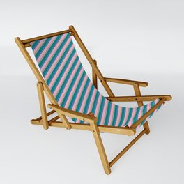 [ Thumbnail: Dark Gray, Teal, Blue, and Light Pink Colored Lines/Stripes Pattern Sling Chair ]