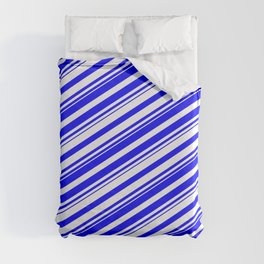 [ Thumbnail: Blue & White Colored Lines/Stripes Pattern Duvet Cover ]