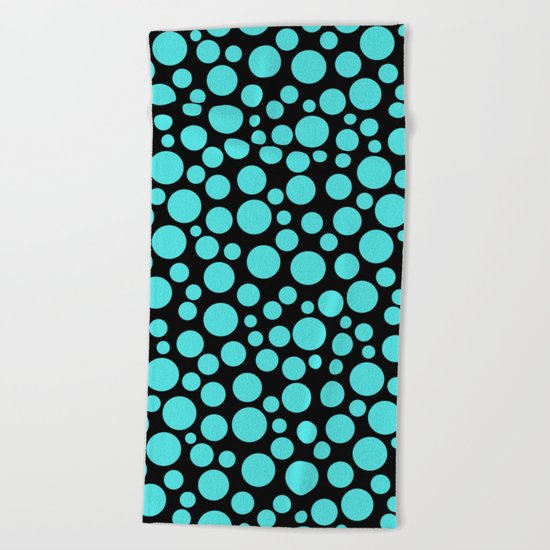 Turquoise polka dots on a black background. Beach Towel