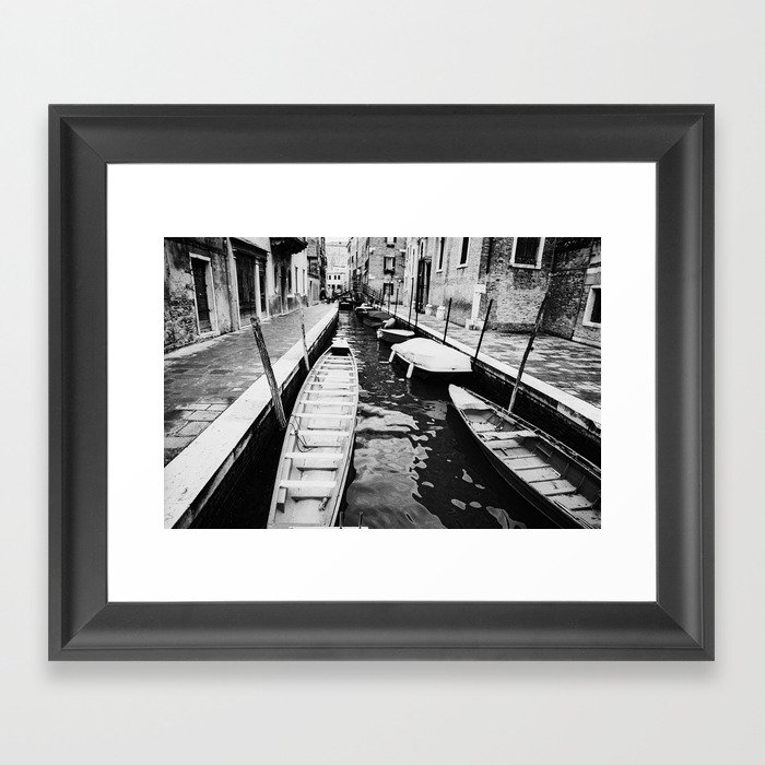 Venice, Italy, Film Photo, Analog, Black and White Framed Art Print