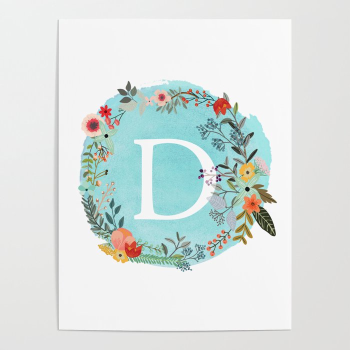 Blue Letter D Poster