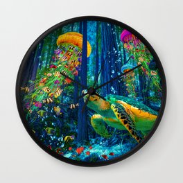 Electric Jellyfish in a Redwood Forest Wall Clock | Floating, Tropical, Bubbles, Beach, Octopus, Fish, Turtle, Fantasy, Forest, Underwater 