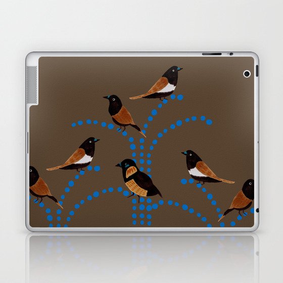 Birds on a Branch - Brown and Blue Laptop & iPad Skin