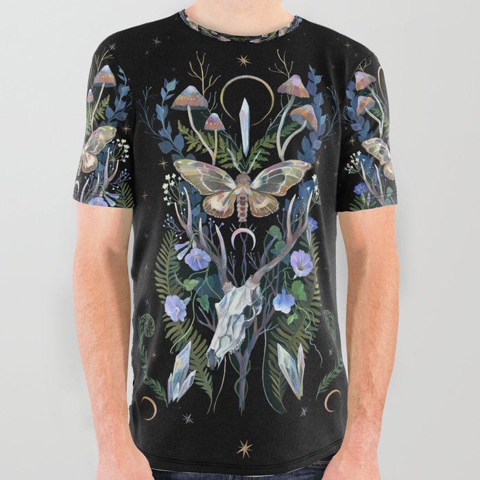 Deer Skull Crystals Garden All Over Graphic Tee