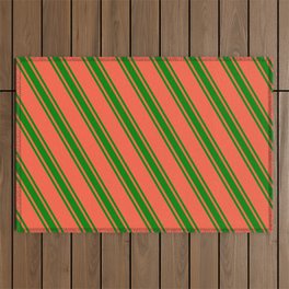 [ Thumbnail: Red & Green Colored Lines Pattern Outdoor Rug ]
