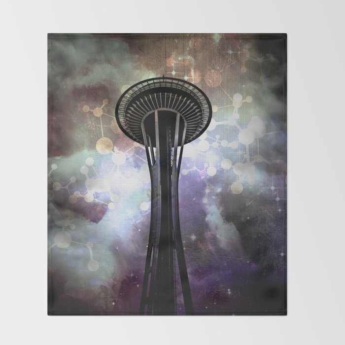 Space Needle Seattle Stars And Clouds At Night Throw Blanket By