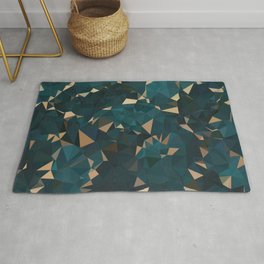Gold Teal Abstract Low Poly Geometric Triangles Area & Throw Rug