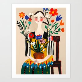 Matisse woman with flowers Art Print