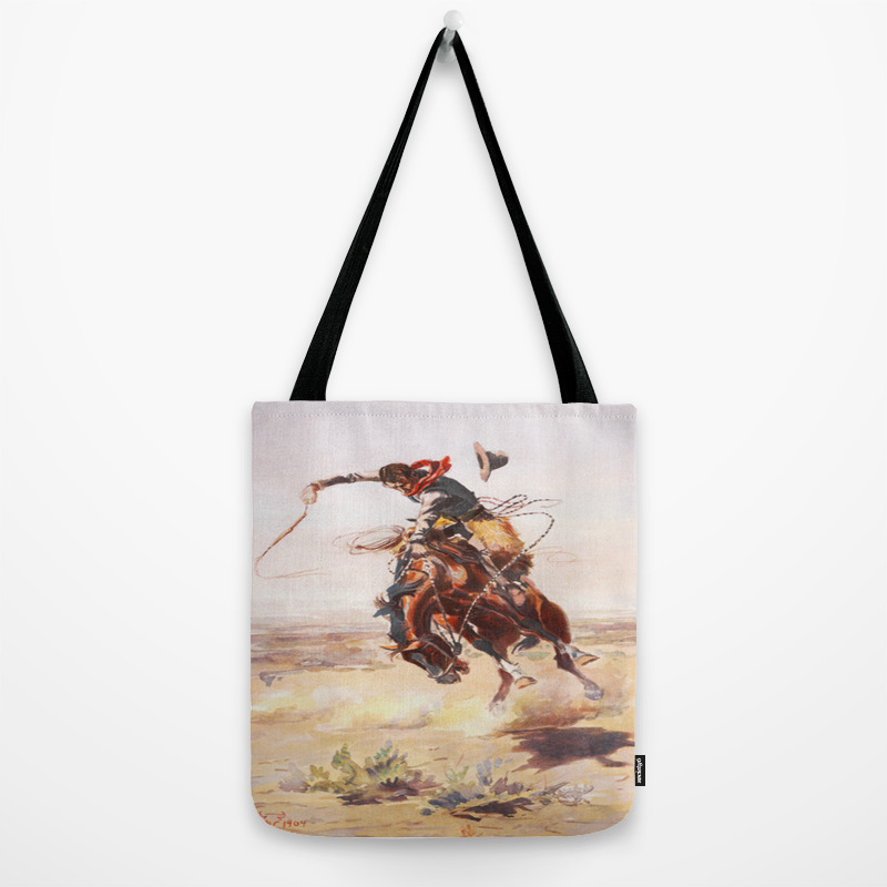 Vintage Western Cowboy Bronc Rider C M Rus Tote Bag Vintage Western Cowboy Bronc Rider C M Rus Tote Bag
