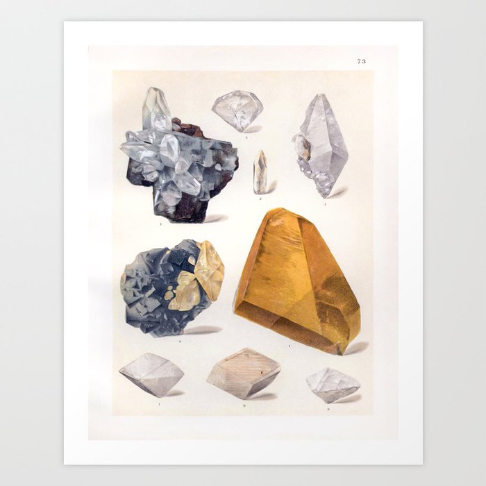 Minerals and Gems XIII Vintage Illustration by Reinhard Brauns 1903 Colorful Diamond Orange Crystals Art Print