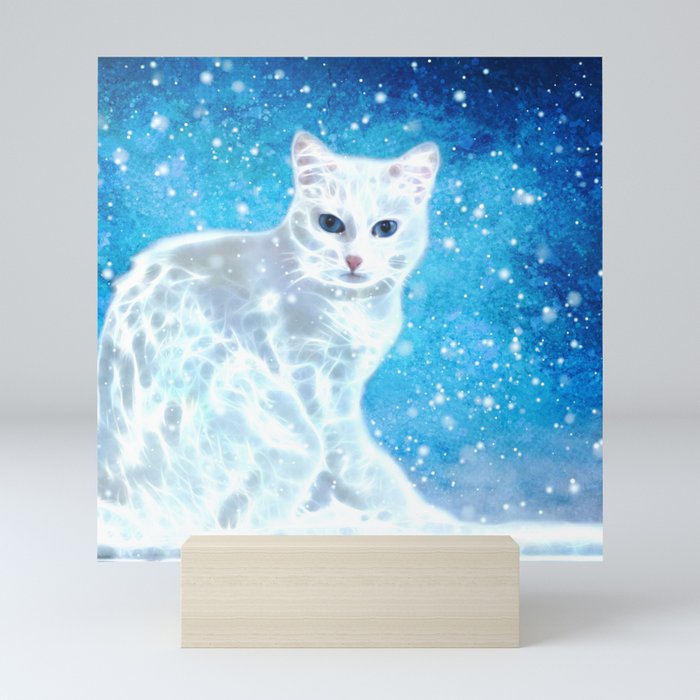 Abstract white cat Mini Art Print