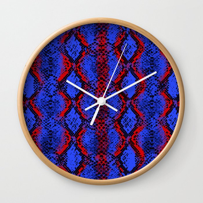 Snake Skin Seamless Pattern Vector Red Blue Snake Snakeskin Print Background Pattern Wall Clock By Krisfrost01