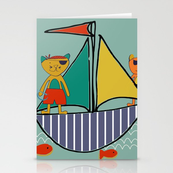 Pirate Boat teal Stationery Cards