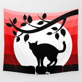 Cute Cat In the moon light Wall Tapestry