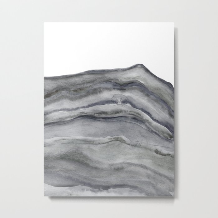 Watercolor Agate in Gray Metal Print