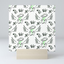 Winged Stay - Green + White Mini Art Print