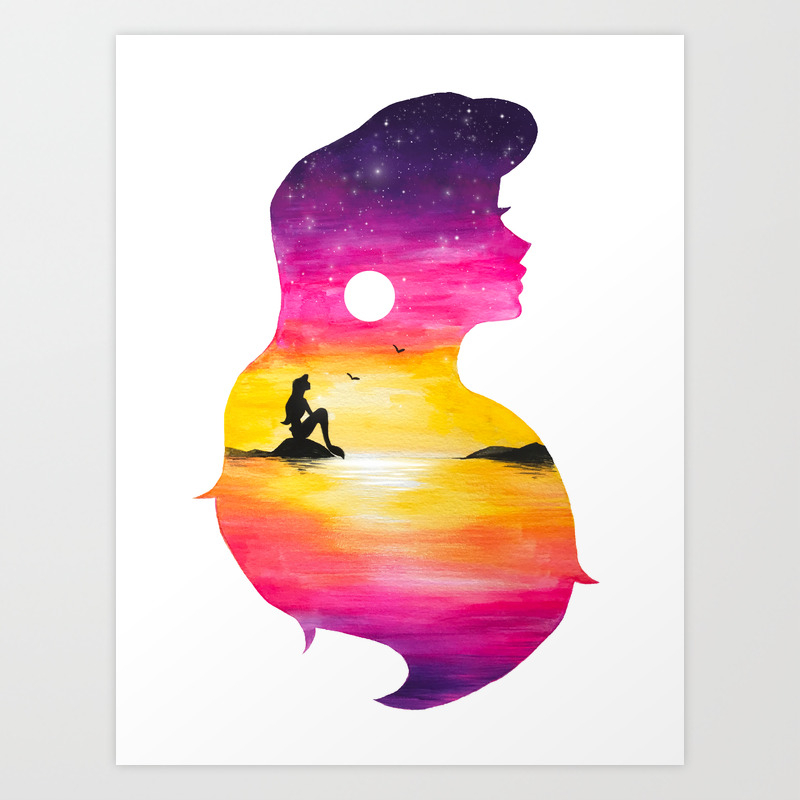 Ariel Sunset Double Exposure The Little Mermaid Art Print By
