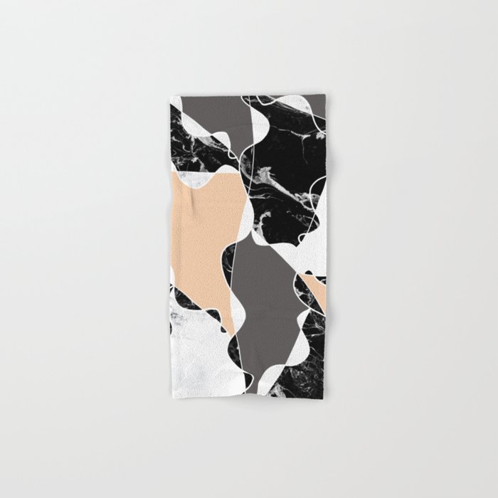 Modern black white marble gray peach color block Hand & Bath Towel