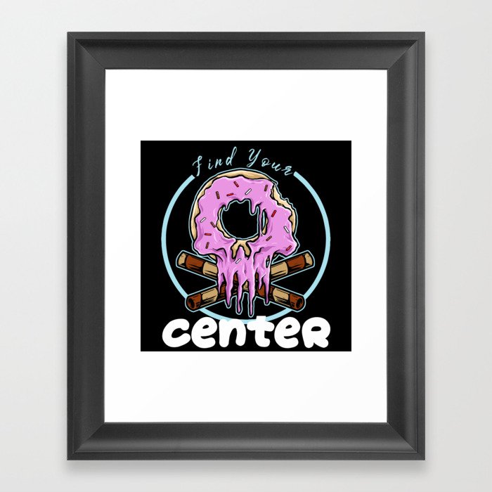 Find Your Center Grungy Skull Donut Pun Framed Art Print