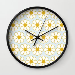 Cheerful Retro Daisy Pattern in Mustard and Pale Ice Blue Wall Clock