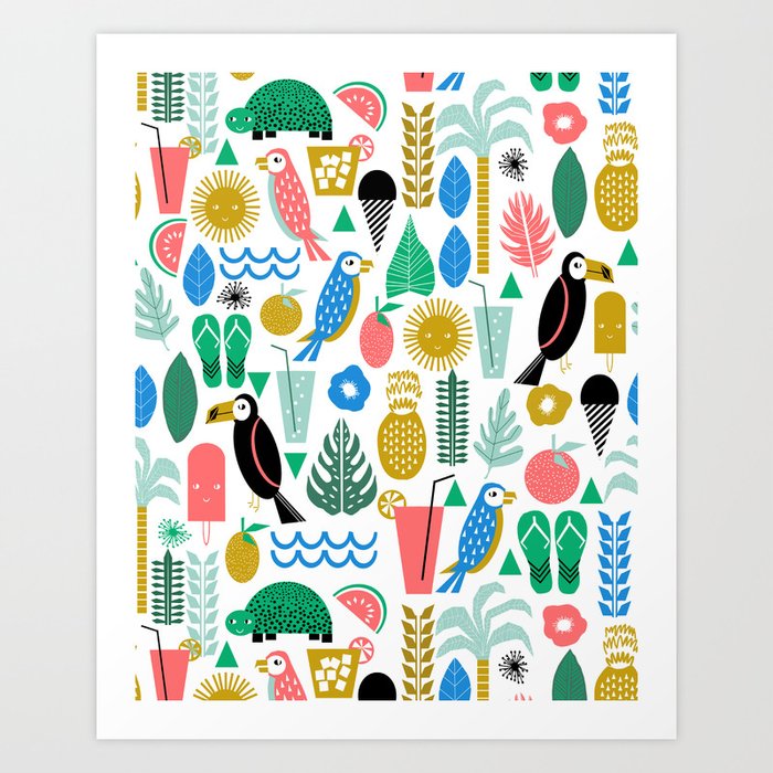 Tropical Vacation Island print pattern fun beach surf sand fun gift for trendy dorm room bright  Art Print