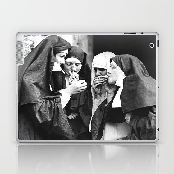 Smoking Nuns, Black and White, Vintage Wall Art Laptop & iPad Skin