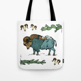 Restful Bison Refuge Amidst Desert Cacti & Skulls Tote Bag