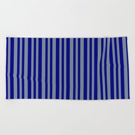 [ Thumbnail: Light Slate Gray and Blue Colored Lines/Stripes Pattern Beach Towel ]