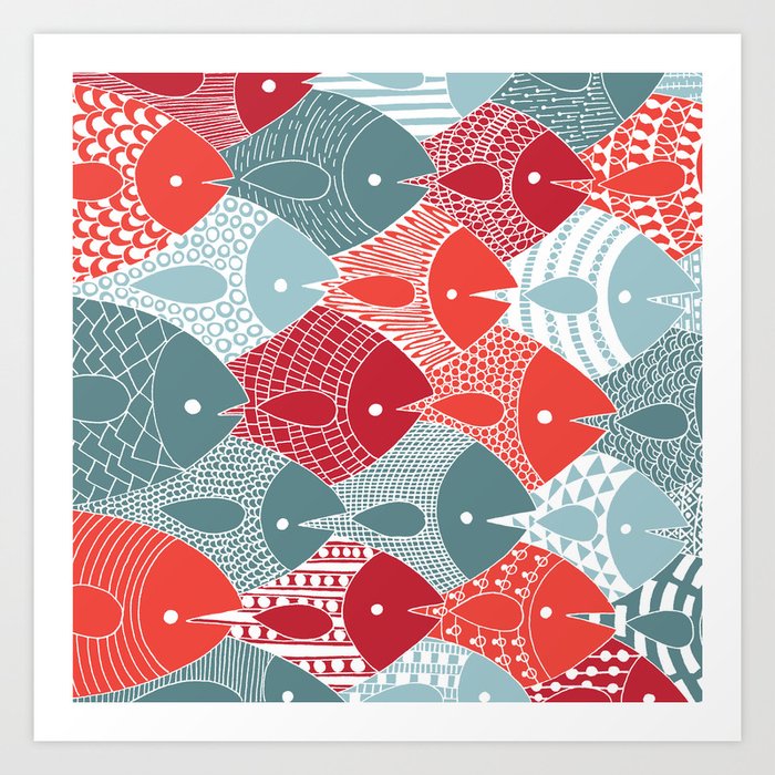 Fish Overlap Pattern Art Print