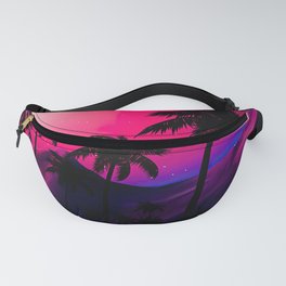 Neon landscape: Pink purple tropical beach [synthwave/vaporwave/cyberpunk] — aesthetic poster Fanny Pack